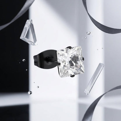 Aramat Jewels oorbel van zwart roestvrij staal met een vierkante zirkonia van 5mm.