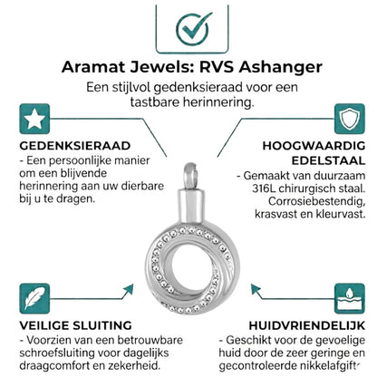Aramat Jewels Open Cirkel ashanger in zilverkleurig RVS met kristallen. 30x20mm.