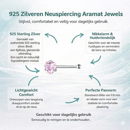 Aramat Jewels silver-colored steel nose piercing with a heart-shaped pink zirconia stone.