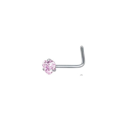 Aramat Jewels silver-tone steel nose piercing with a pink heart-shaped cubic zirconia.