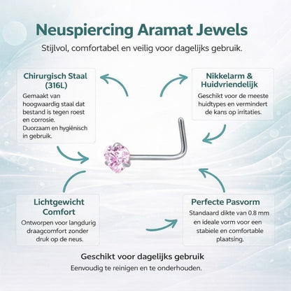 Aramat Jewels silver-tone steel nose piercing with a pink heart-shaped cubic zirconia.