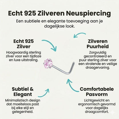 Aramat Jewels neuspiercing met roze zirkonia steen en zilverkleurig gebogen staafje voor een elegante look.