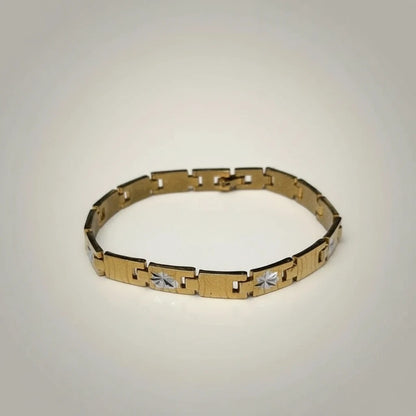 Bewerkt RVS armband met sterren in bicolor goud- en zilverkleur, 7mm breed
