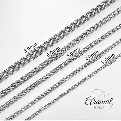Aramat Jewels zilverkleurige RVS vossenstaart kettingen in verschillende breedtes van 3 mm tot 8 mm