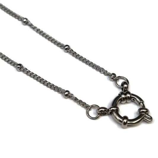 Aramat Jewels silver-colored stainless steel bead chain necklace with a 2mm width and 3mm beads, featuring a toggle clasp.