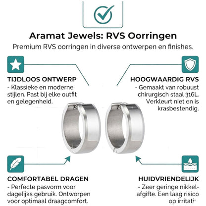 Aramat Jewels silver-tone stainless steel hoop earrings with a bevelled edge, 20mm diameter.