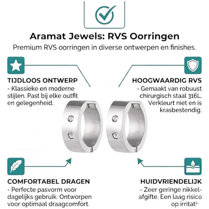 Aramat Jewels wide silver-tone huggie hoop earrings with two clear crystals and a hinge closure.