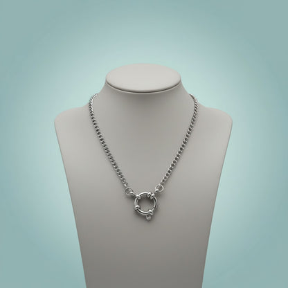 Aramat Jewels silver-tone RVS gourmet link charm necklace with a front clasp, 3mm wide.