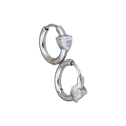 Aramat Jewels silver-tone stainless steel hoop earrings with clear heart-shaped cubic zirconia.