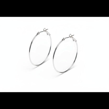 Aramat Jewels large silver-tone metal hoop earrings, 40mm diameter, with a hinge clasp.