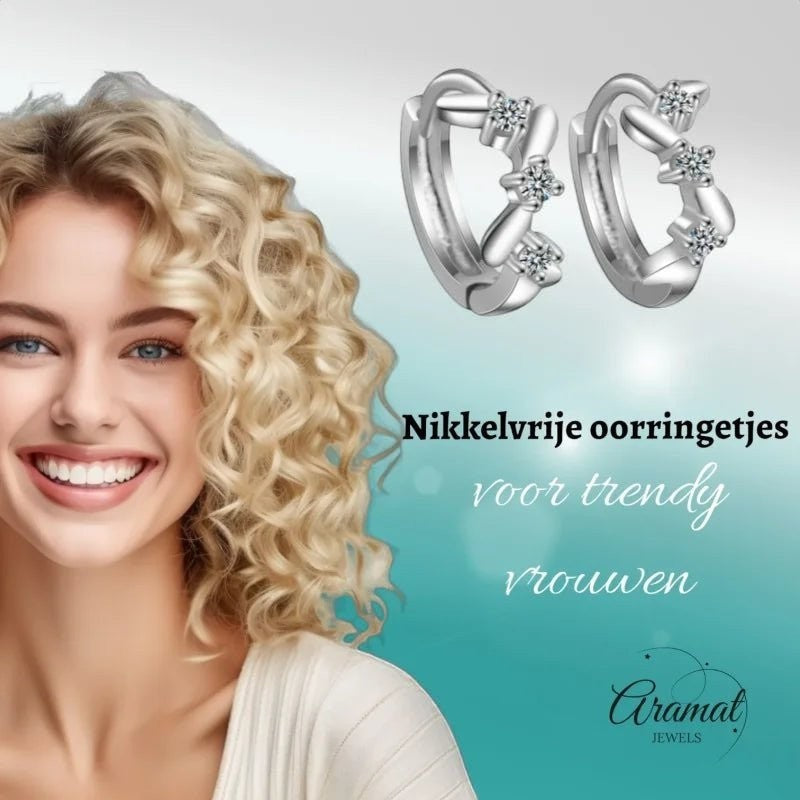 Aramat Jewels silver hoop earrings with clear cubic zirconia and zigzag pattern, 12mm diameter.
