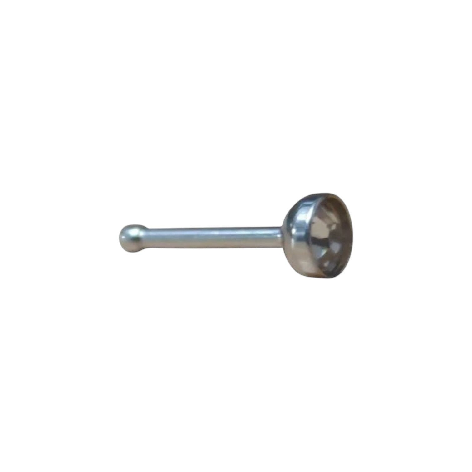 Aramat Jewels silver stainless steel nose piercing with a 2mm clear crystal stud. Straight design for nose wing.