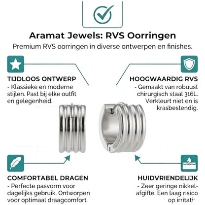 Aramat Jewels silver-tone stainless steel mini hoop earrings with ribbed texture, 13mm diameter.