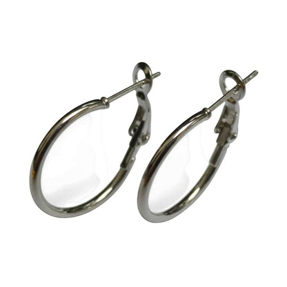 Aramat Jewels silver stainless steel hoop earrings with a high-gloss finish and hinge closure. Available in multiple sizes.