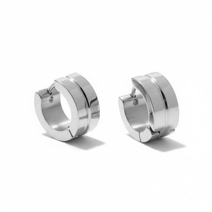 Aramat Jewels silver-tone stainless steel huggie hoop earrings with a subtle grooved accent, 13x7mm.