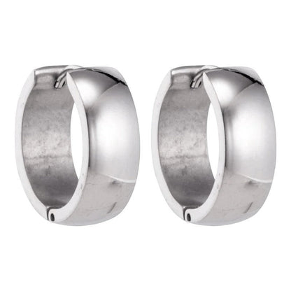 Aramat Jewels silver-coloured stainless steel hoop earrings, 13mm diameter, 7mm width, unisex design.