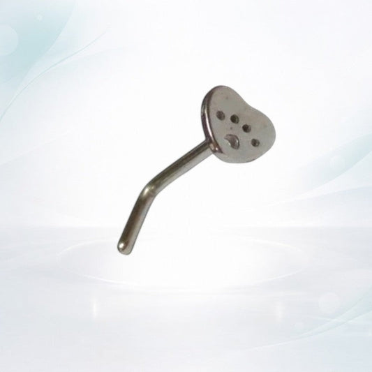 Aramat Jewels silver steel L-shaped nose piercing with a heart and paw print design.