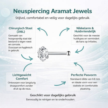 Aramat Jewels silver-colored steel nose piercing with a clear heart-shaped zirconia and straight bar.