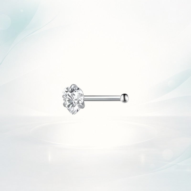 Aramat Jewels silver-colored steel nose piercing with a clear heart-shaped zirconia and straight bar.