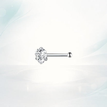 Aramat Jewels silver-colored steel nose piercing with a clear heart-shaped zirconia and straight bar.