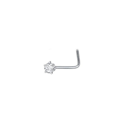 Aramat Jewels silver steel nose piercing with a clear cubic zirconia stone, L-shaped post.