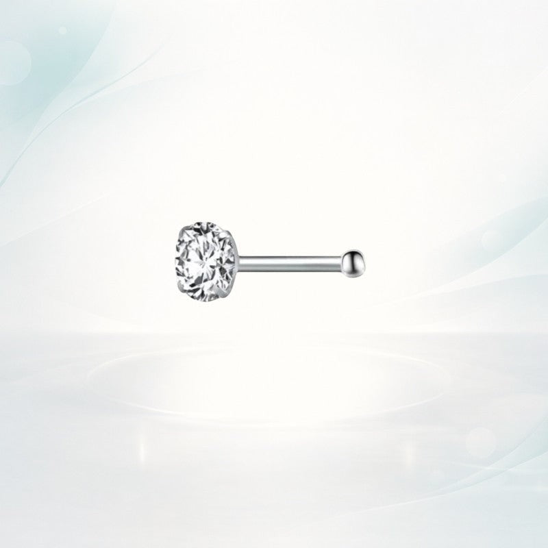 Aramat Jewels silver-tone steel nose piercing with a clear cubic zirconia and a straight post.