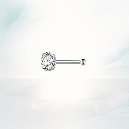 Aramat Jewels silver-tone steel nose piercing with a clear cubic zirconia and a straight post.