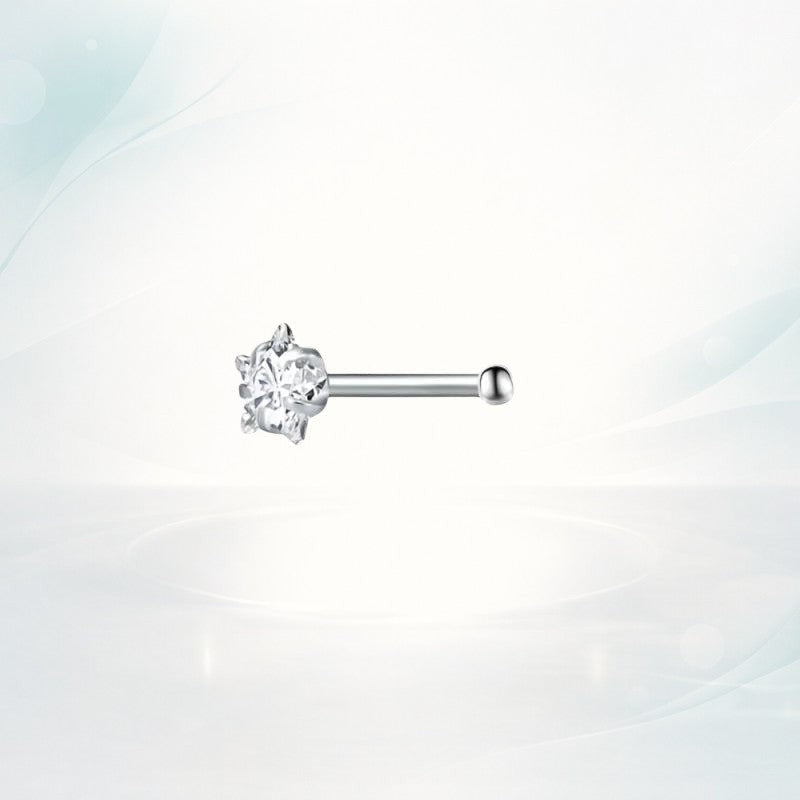 Aramat Jewels silver-colored steel nose piercing with a clear cubic zirconia and a straight bar.