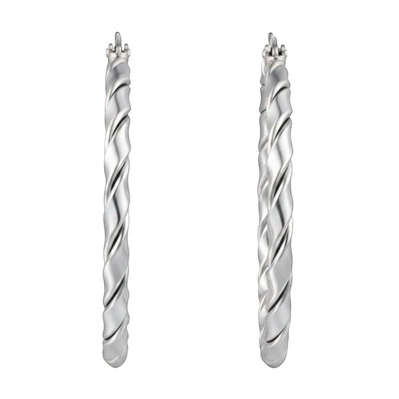 Aramat Jewels silver-tone stainless steel twisted hoop earrings, 45mm
