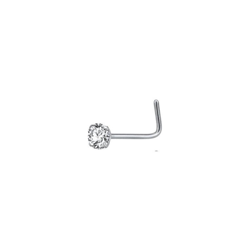 Aramat Jewels stainless steel nose studs with clear cubic zirconia in round, heart, and star shapes.