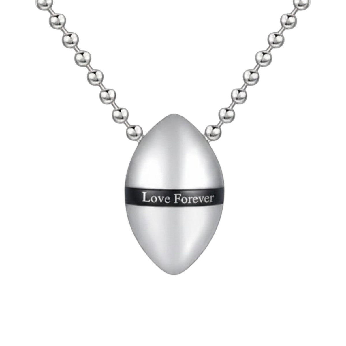 Aramat Jewels stalen ashanger Love Forever, zilverkleurig met zwarte band en gravure. Gedenksieraad met schroefsluiting.