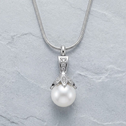 Aramat Jewels stalen ashanger met witte synthetische parel en zirkonia, 35x15mm, zilverkleurig