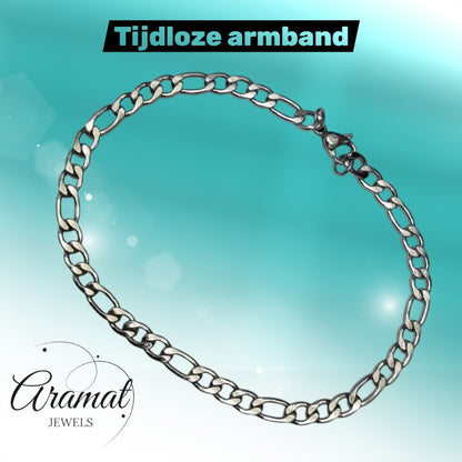 Aramat Jewels® zilverkleurige stalen Figaro schakelarmband voor heren en dames, 5mm breed en 23cm lang.