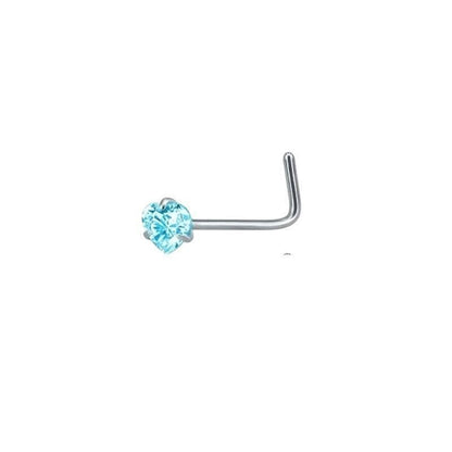 Aramat Jewels stalen neuspiercing in L-vorm met een fonkelende hartvormige blauwe zirkonia steen van 3 mm.