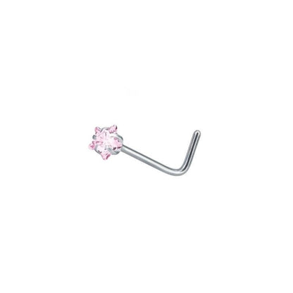 Aramat Jewels stalen neuspiercing in zilverkleur met een schitterende roze zirkonia in stervorm.