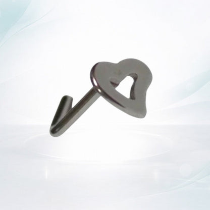 Aramat Jewels silver-tone steel nose stud with an open heart charm, 4mm charm size.