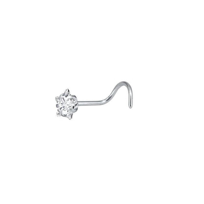 Aramat Jewels silver-tone steel nose studs with clear cubic zirconia in round, star, and heart shapes.