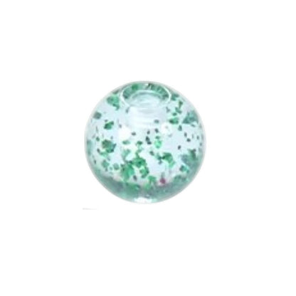 Aramat Jewels transparant acryl piercing balletje van 5mm met groene glitters voor tong- of navelpiercings.