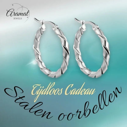 Aramat Jewels silver-tone stainless steel twisted hoop earrings, 25mm or 45mm, for women.