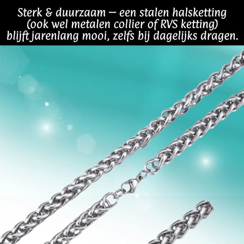 Aramat Jewels zilverkleurige vossenstaart halsketting van 8 mm breed en 50 cm lang, gemaakt van duurzaam RVS.