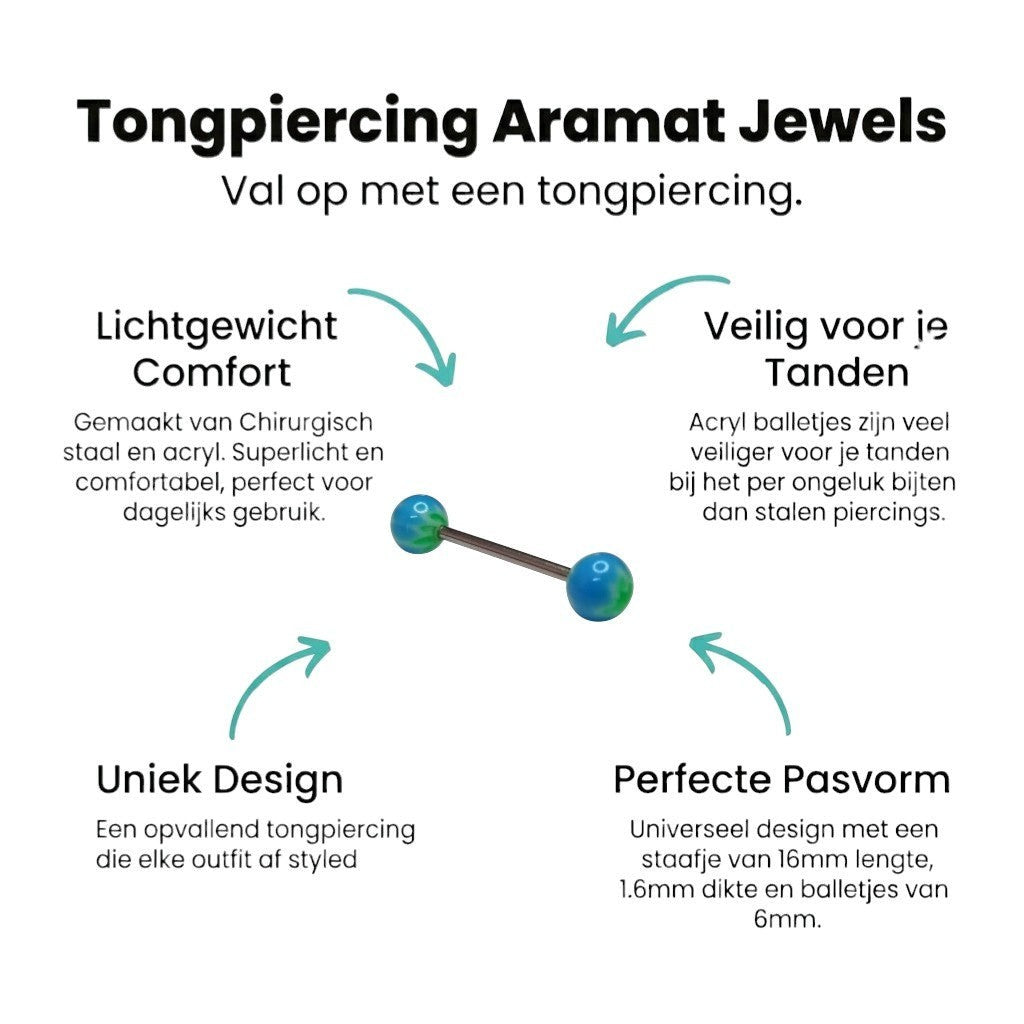 Aramat Jewels blue and green weed leaf tongue piercing made of surgical steel.