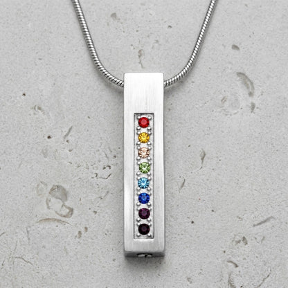 Aramat Jewels zilverkleurige stalen buishanger met regenboog zirkonia steentjes, 34mm, waterbestendig.