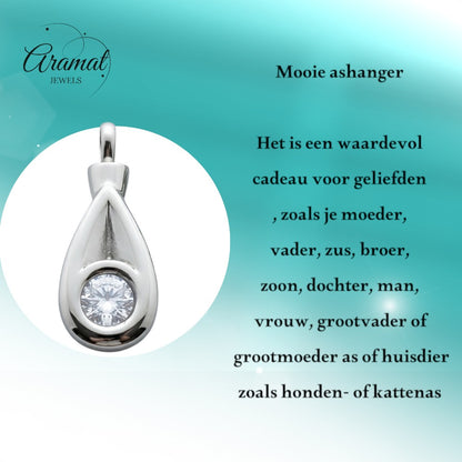 Aramat Jewels zilverkleurige stalen crematiehanger met zirkonia, druppelvormig met schroefsluiting.