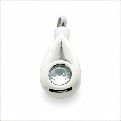 Aramat Jewels zilverkleurige stalen crematiehanger met zirkonia, druppelvormig gedenksieraad.