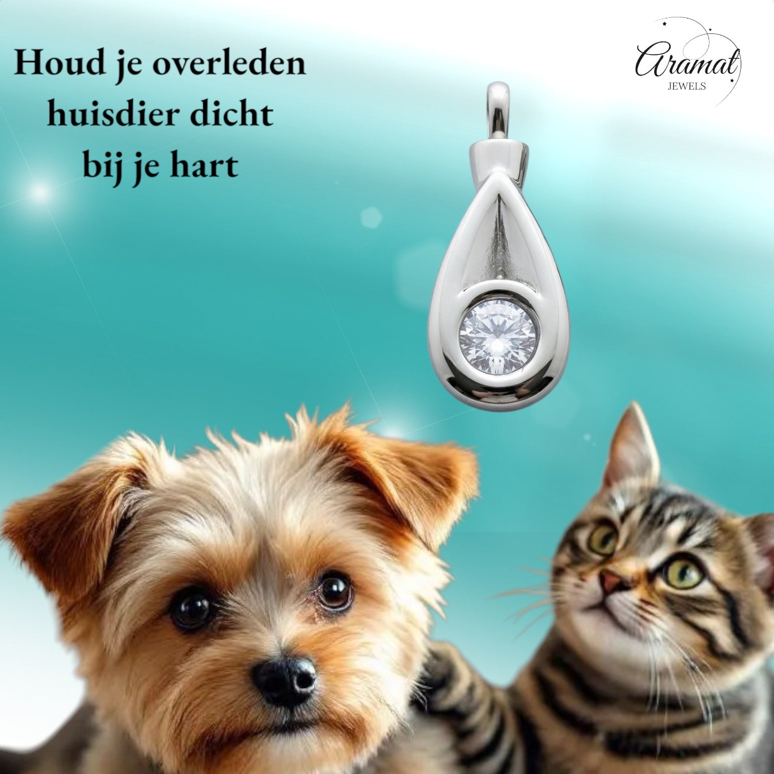 Aramat Jewels zilverkleurige stalen crematiehanger met zirkonia, druppelvormig met schroefsluiting.