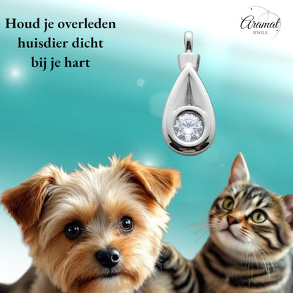 Aramat Jewels zilverkleurige stalen crematiehanger met zirkonia, druppelvormig met schroefsluiting.
