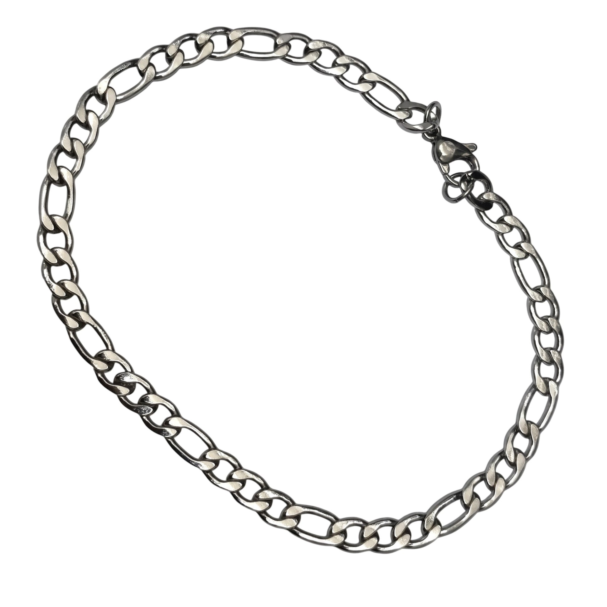 Aramat Jewels® zilverkleurige Figaro schakelarmband van 5mm breed en 23cm lang, gemaakt van RVS.