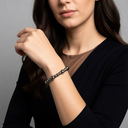 Aramat Jewels zilverkleurige armband van 8mm chirurgisch staal met bolletjes schakels, 19cm lang.