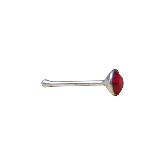 Aramat Jewels rechte neuspiercing van 925 sterling zilver met een rood 2mm kristalsteentje voor een elegante look.
