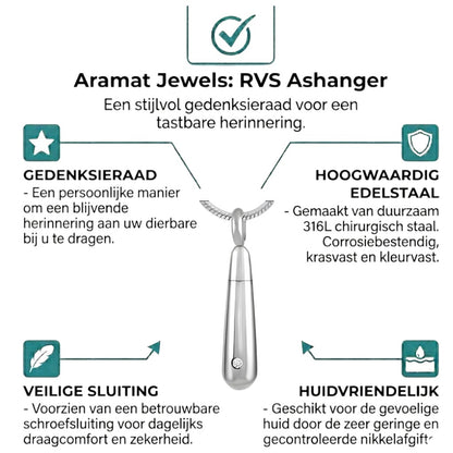 Aramat Jewels zilverkleurige stalen buisvormige ashanger met zirkonia steentje, 33x8mm